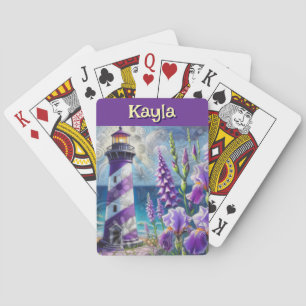 Purple Lighthouse w/Foxglove & Iris Personalized Playing Cards