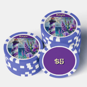 Purple Lighthouse w/Foxglove & Iris Personalized Poker Chips