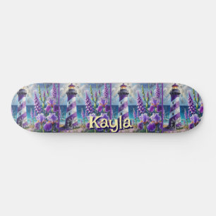 Purple Lighthouse w/Foxglove & Iris Personalized Skateboard