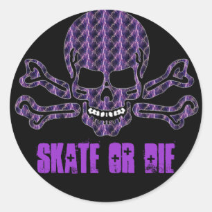 purple lightning skull and crossbones classic round sticker