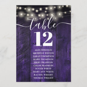 Purple Lights Wood Table Number Seating Chart
