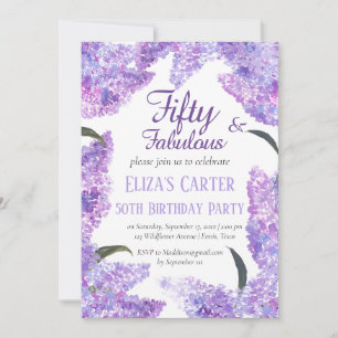 Purple Lilac 50th Fifty Botanical Birthday  Invitation