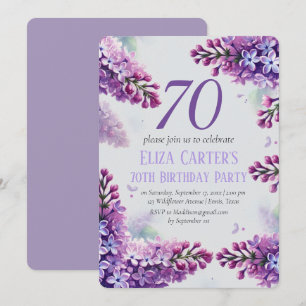 Purple Lilac 70th Floral Elegant Birthday  Invitation