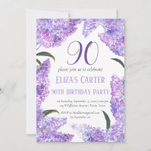 Purple Lilac 90th Floral Elegant Birthday  Invitation