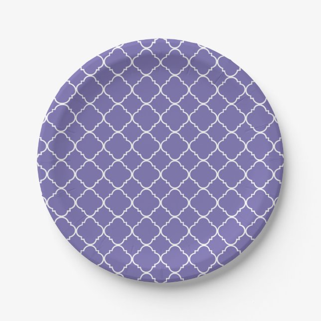 Purple Lilac and White Quatrefoil Paper Plate (Front)