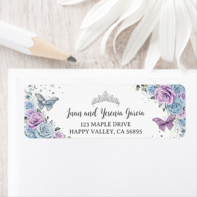 Purple Lilac Baby Blue Roses Floral Adresse de ret (En situation)