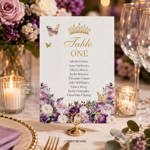 Purple Lilac Blush Floral Quinceanera  Table Number