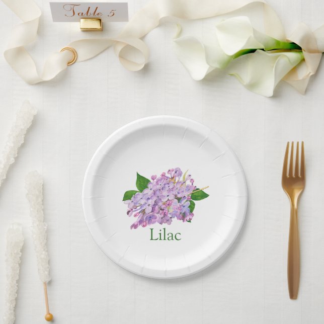 Purple lilac botanical watercolor Paper Plate (Wedding)