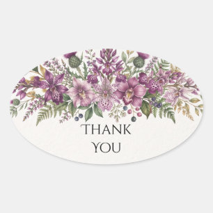 Purple Lilac Bouquet Wedding Thank You Oval Sticker