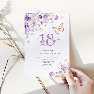 Purple Lilac Butterflies 18th birthday Invitation
