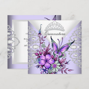 Purple Lilac Butterfly Tiara Quinceanera Floral Invitation