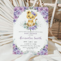 Purple Lilac Floral Adorable Lion Cub Baby Shower