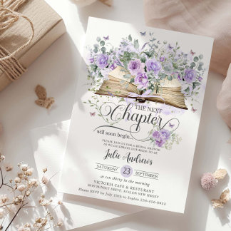 Purple Lilac Floral Book Next Chapter Bridal Invitation