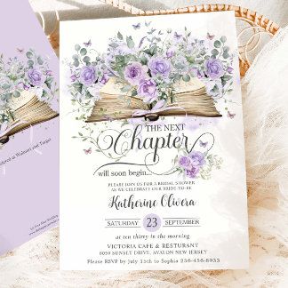 Purple Lilac Floral Book Next Chapter Bridal Invitation