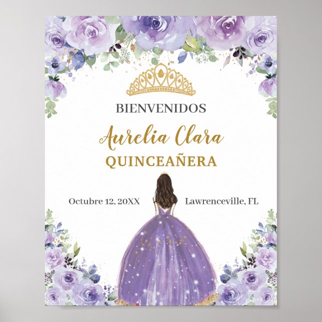 Purple Lilac Floral Girl Quinceañera Welcome    Poster (Front)