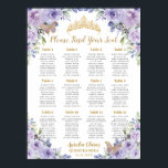 Purple Lilac Floral Gold Quinceañera Seating Chart<br><div class="desc">Personalize this lovely seating chart sign poster with your own wording easily and quickly. Simply click the Edit Using Design Tools button to further edit the text, wording, font style, font size, font colour, add more text, move or remove some images. The butterflies and crown are movable, resizable, multipliable and...</div>