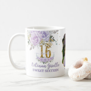 Purple Lilac Floral Memento Sweet Sixteen 16 Photo Coffee Mug