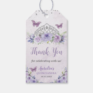 Purple Lilac Floral Princess Crown Quinceañera Gift Tags