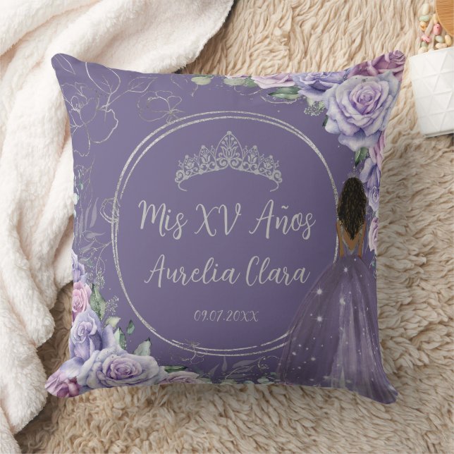 Purple Lilac Floral Princess Quinceañera Keepsake Throw Pillow (Blanket)