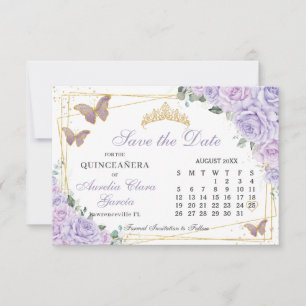 Purple Lilac Floral Quinceanera 16th Calendar Save The Date