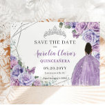 Purple Lilac Floral Quinceanera Brown Princess  Save The Date<br><div class="desc">(c) The Happy Cat Studio</div>