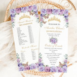 Purple Lilac Floral Quinceañera Order of Events Program<br><div class="desc">Personalize this double sided chic slim program card easily and quickly, Simply click the Edit Using Design Tools button to further edit the text, wording, font style, font size, font colour, add more text, move or remove some images. The butterflies and crown are movable, resizable, multipliable and removable. Customize it...</div>