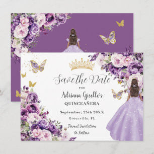 Purple Lilac Floral Quinceanera Save The Date