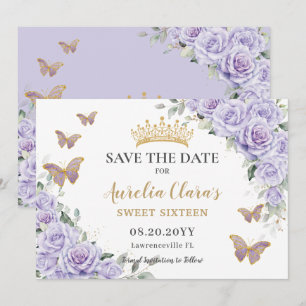 Purple Lilac Floral Quinceañera Sweet Sixteen Save The Date