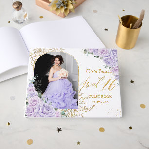 Purple Lilac Floral Sweet Sixteen 16 Photograph Guest Book
