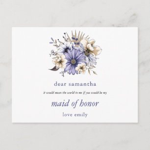 Purple Lilac Florals Maid of Honour Request Postcard