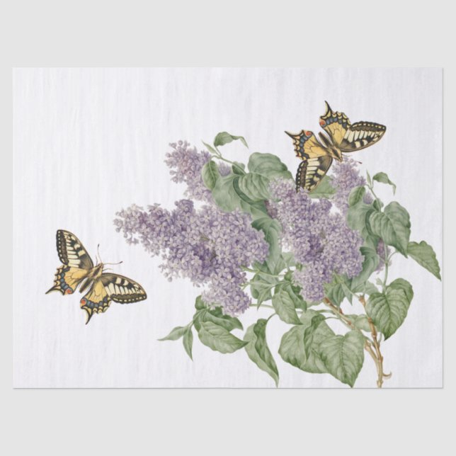 Purple Lilac Flower Swallowtail Butterfly Vintage Tissue Paper (Front)