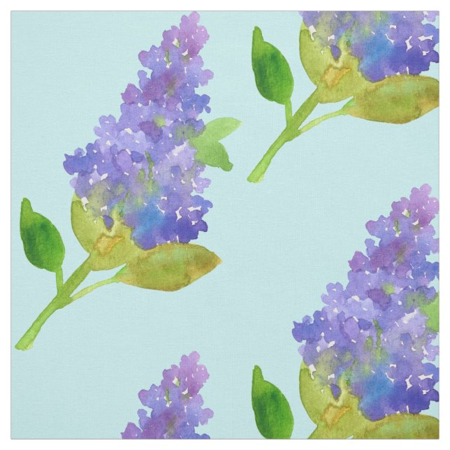 Purple Lilac Flower Watercolor Blue Fabric (Swatch)