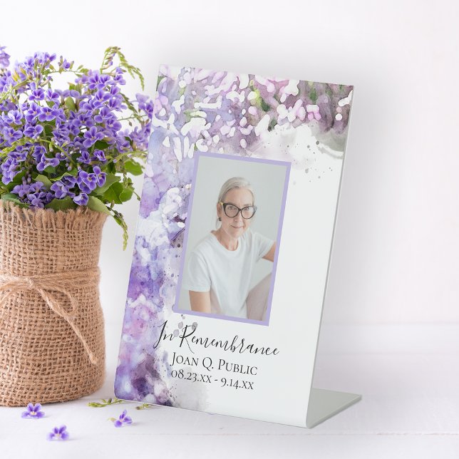Purple Lilac Flower Watercolor Celebration of Life Pedestal Sign (Creator Uploaded)
