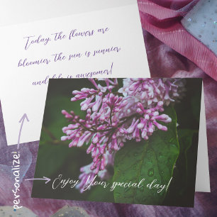 Purple lilac flowers after rain card