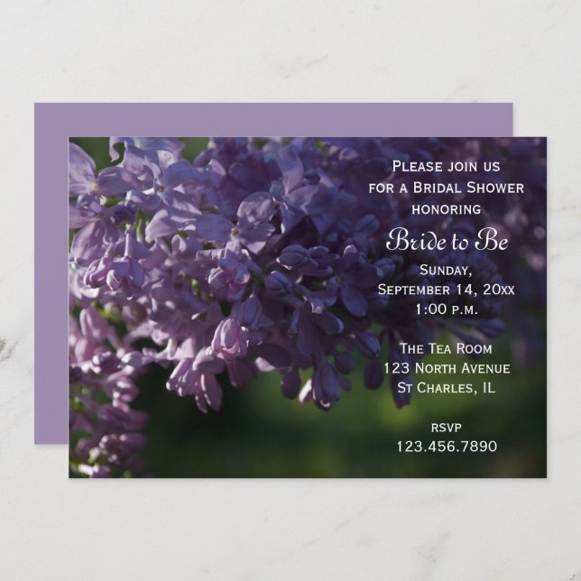 Purple Lilac Flowers Bridal Shower Invitation (Front/Back)