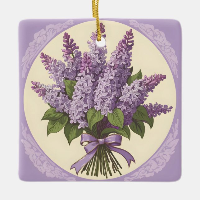 Purple Lilac Flowers Ceramic Ornament (Front)