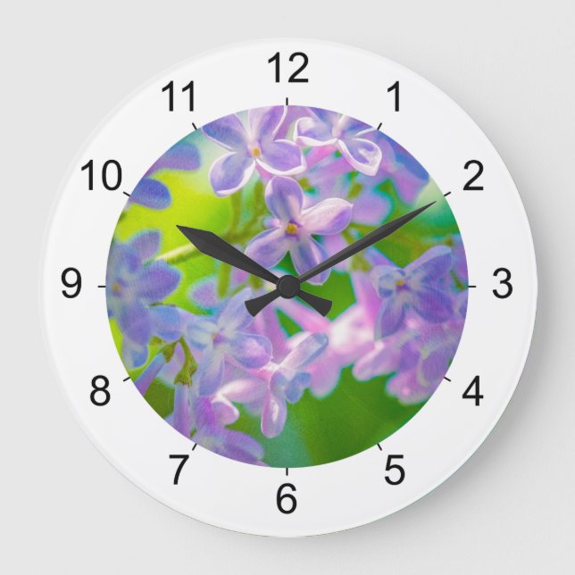 Purple Lilac Flowers Large Clock (Front)