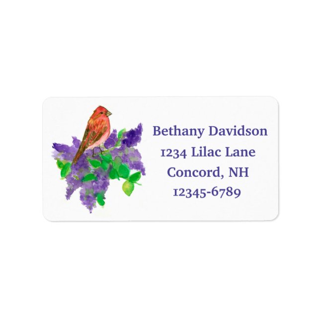 Purple Lilac Flowers Purple Finch Return Address Label (Front)