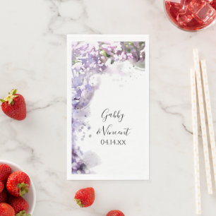 Purple Lilac Flowers Watercolor Wedding  Napkin