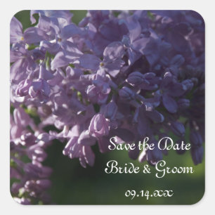 Purple Lilac Flowers Wedding Save the Date Square Sticker