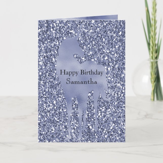 Purple Lilac Glitter Unicorn Personalized Card (Front)