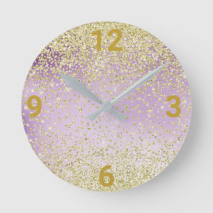 Purple Lilac Gold Crystal Modern Wall Clock