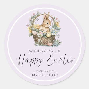 Purple Lilac Happy Easter Bunny Classic Round Sticker