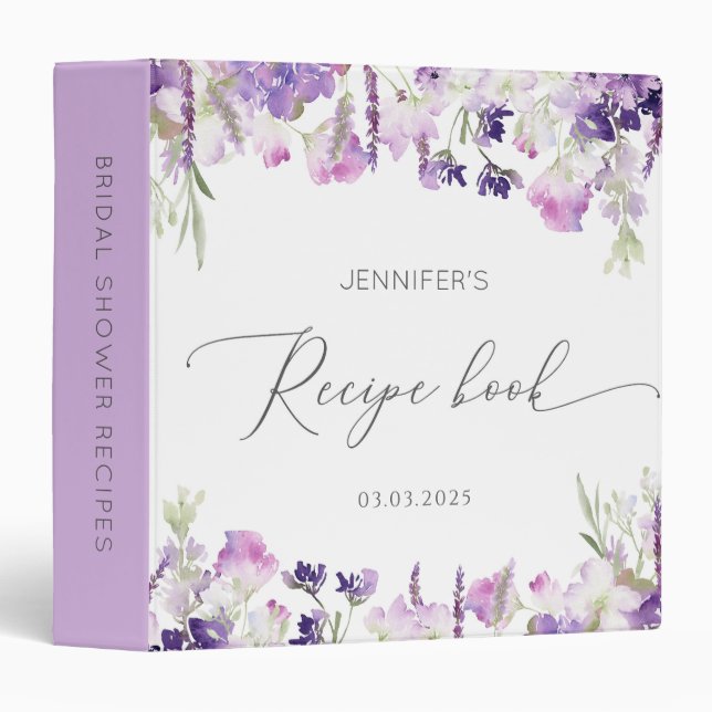 Purple lilac lavender Bridal Shower Recipe Book Binder (Front/Spine)