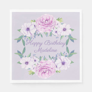 Purple Lilac Lavender Floral Personalized Birthday Napkin