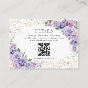 Purple Lilac Lavender Floral Wedding Details QR Enclosure Card