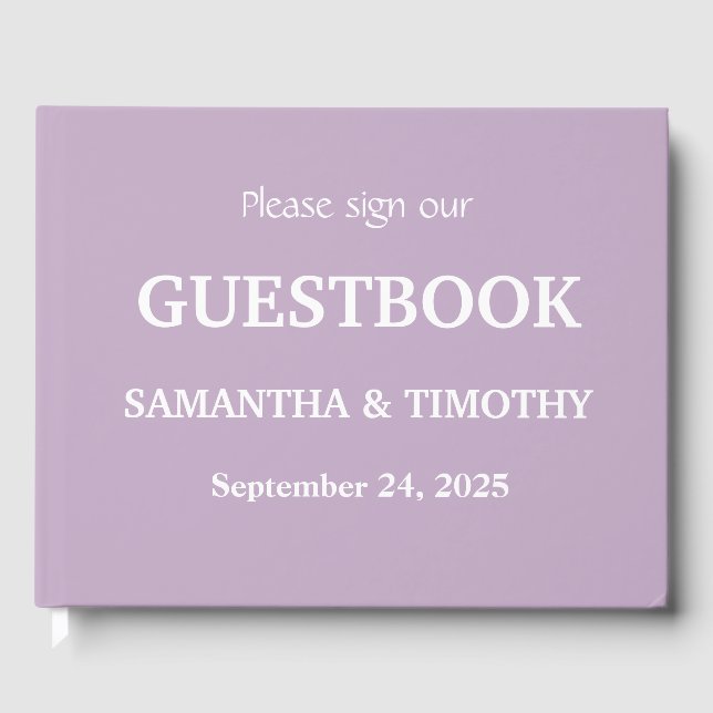 Purple Lilac Lavender Modern Minimalist Wedding Guest Book (Front)