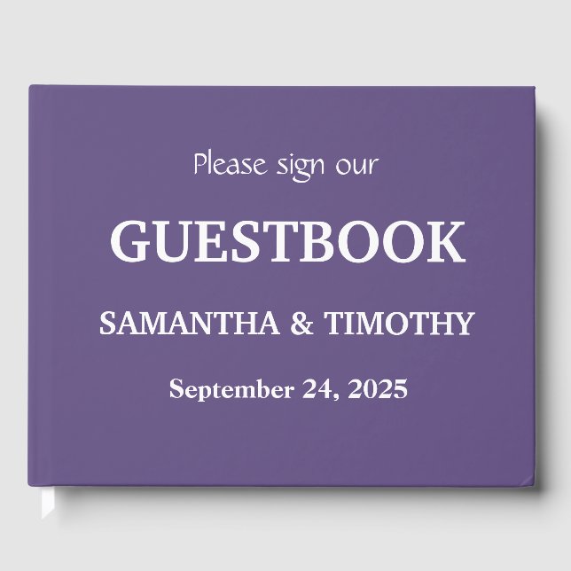 Purple Lilac Lavender Modern Minimalist Wedding Guest Book (Front)