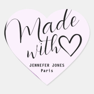 Purple Lilac Made with Love Calligraphy Lettering Heart Sticker
