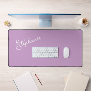 Purple Lilac Minimalist Personalized Script Name Desk Mat